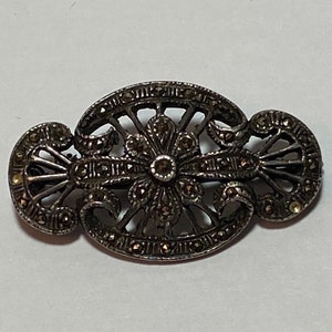 Marcasite Sterling Art Deco Brooch Pin 925 Silver Vintage Jewelry Birthday Anniversary Christmas Gift Valentine's Day Bridal Mother's