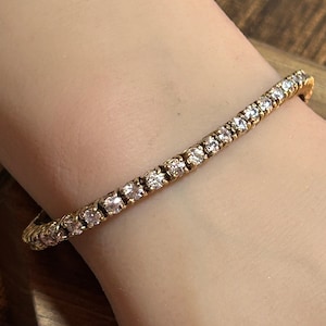 Cubic Zirconia Sterling Tennis Bracelet 5ctw 7.5&quot; CZ 925 Silver Vintage Jewelry Birthday Anniversary Christmas Gift Bridal Diamonique Boho