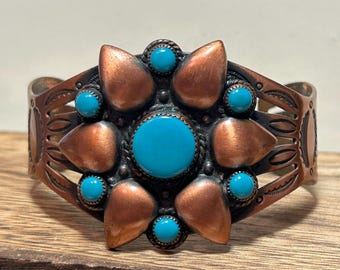 Fred Harvey Era Copper Thunderbird Cuff Bracelet Navajo Arrows
