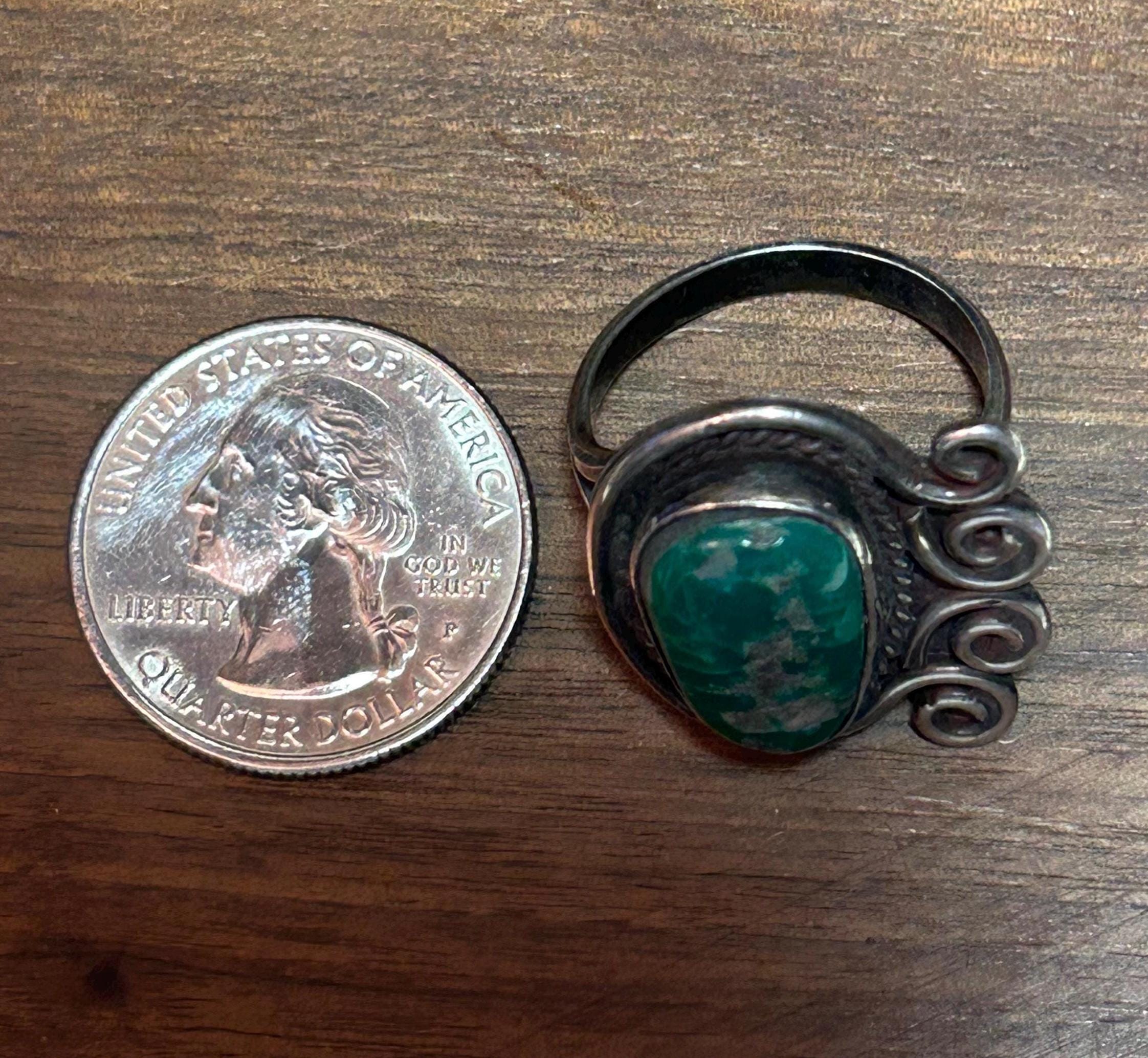 Fred Harvey Era Green Turquoise Sterling Ring Sz 9 Navajo 925
