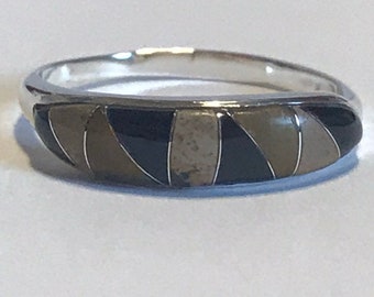 Multi Stone Sterling Ring Sz 11 10 8 6 Tiger&#39;s Eye Jasper Onyx Unisex Men&#39;s 925 Silver Band Vintage Jewelry Southwestern Gift Tribal