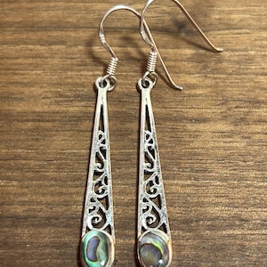 Abalone Sterling Earrings 925 Silver Scrollwork Vintage Jewelry Southwestern Anniversary Christmas Birthday Gift Valentine’s Bridal Boho