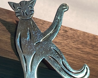 Sterling Cat “K” Brooch Pin 925 Silver Alphabet Playful Kitten Kitty Feline Vintage Jewelry  Anniversary Christmas Birthday Gift Boho