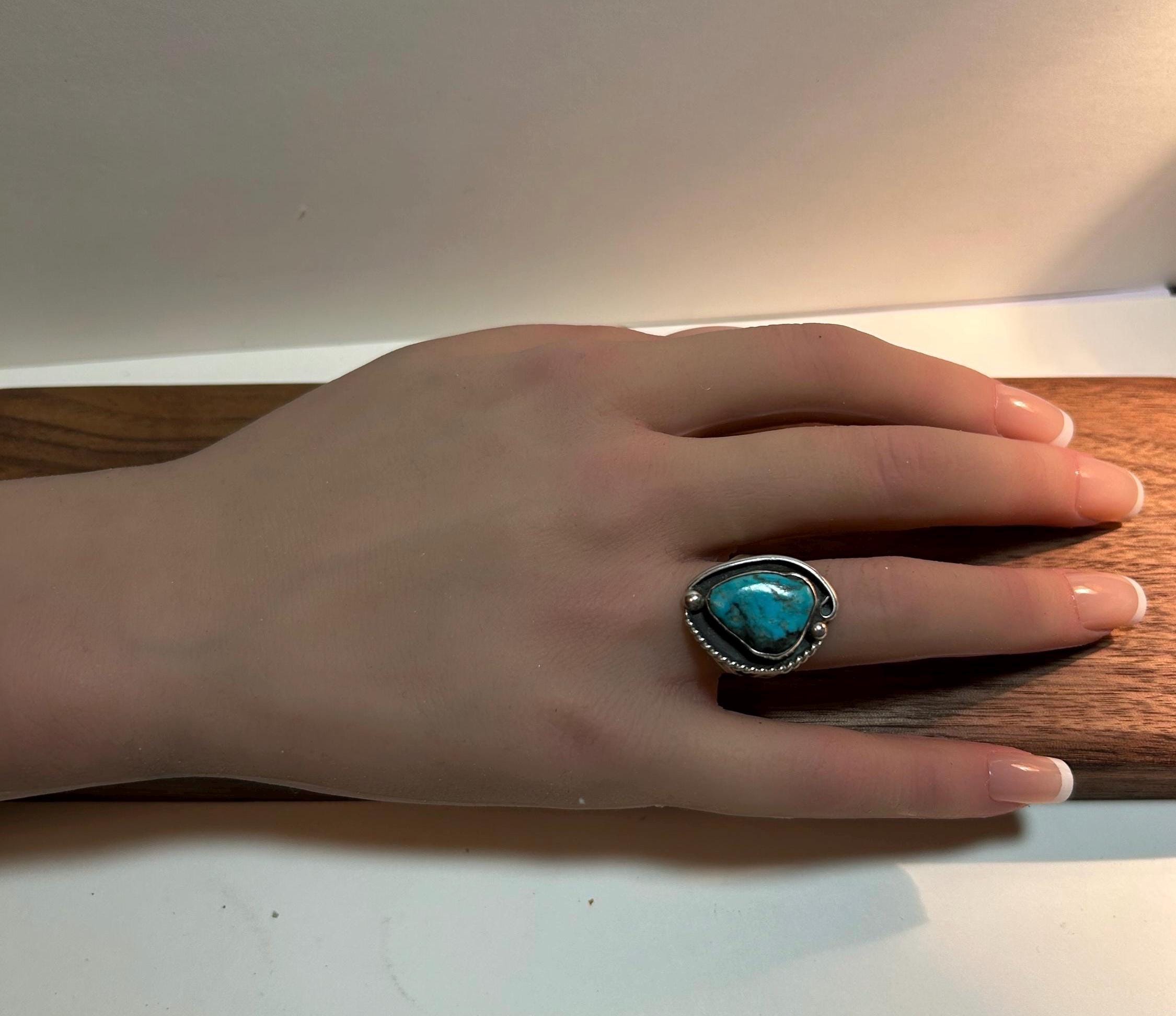 Fred Harvey Era Turquoise Sterling Ring Sz 6.25 Navajo 925 Silver