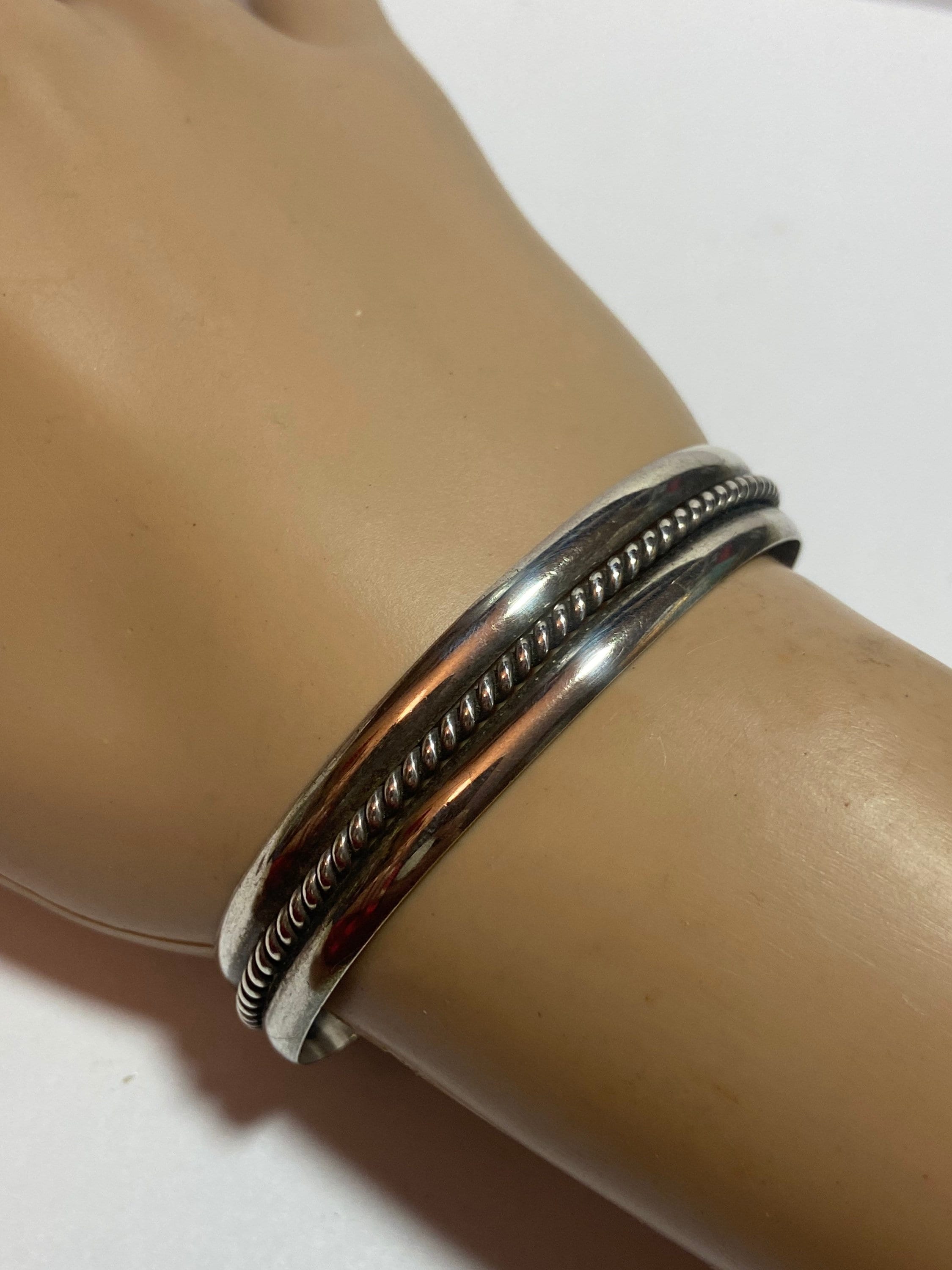 Navajo Sterling Cuff Bracelet 925 Silver Rope MCM Mid Century