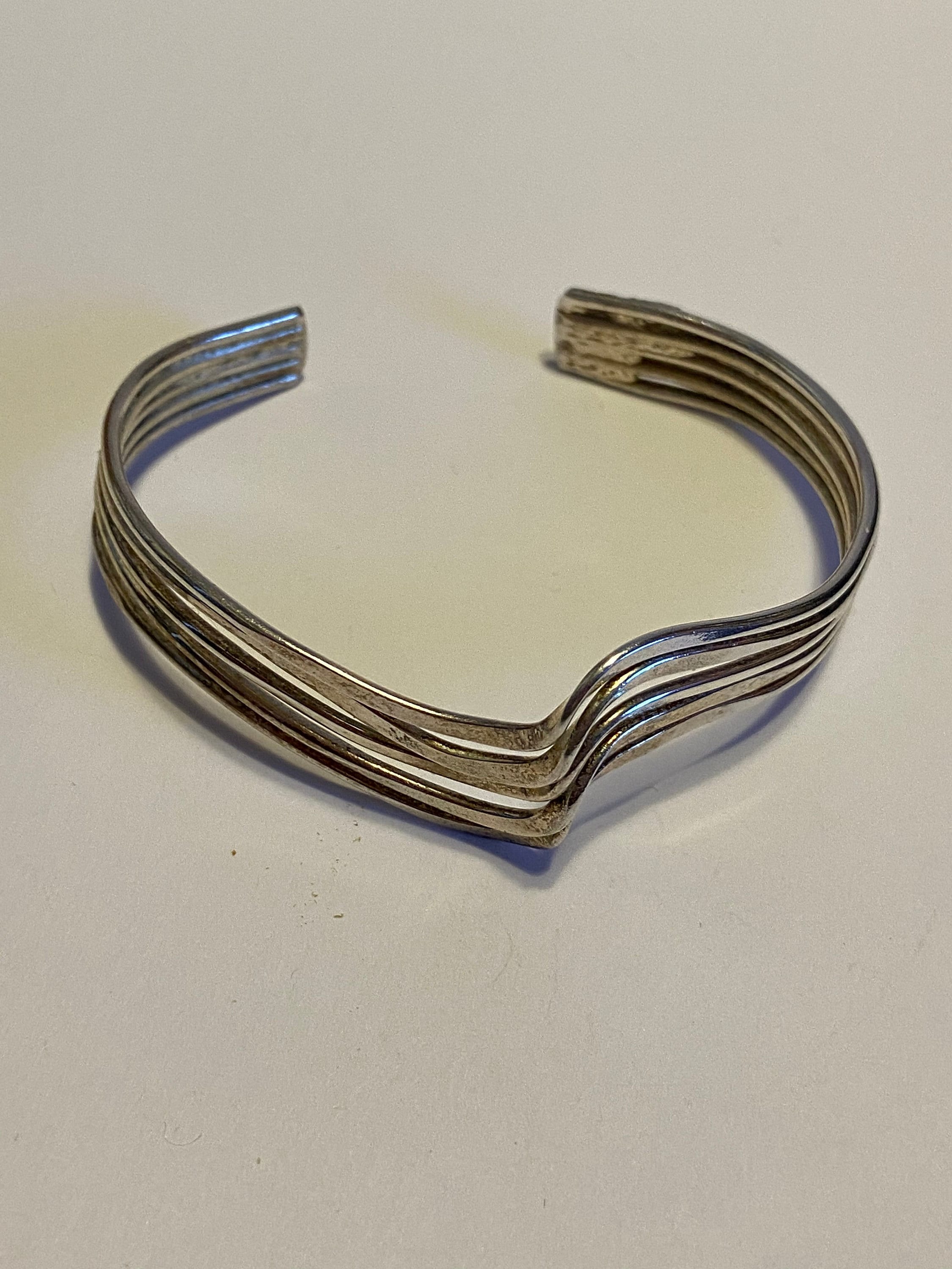 Sterling Cuff Bracelet Wavy 925 Silver Vintage Jewelry