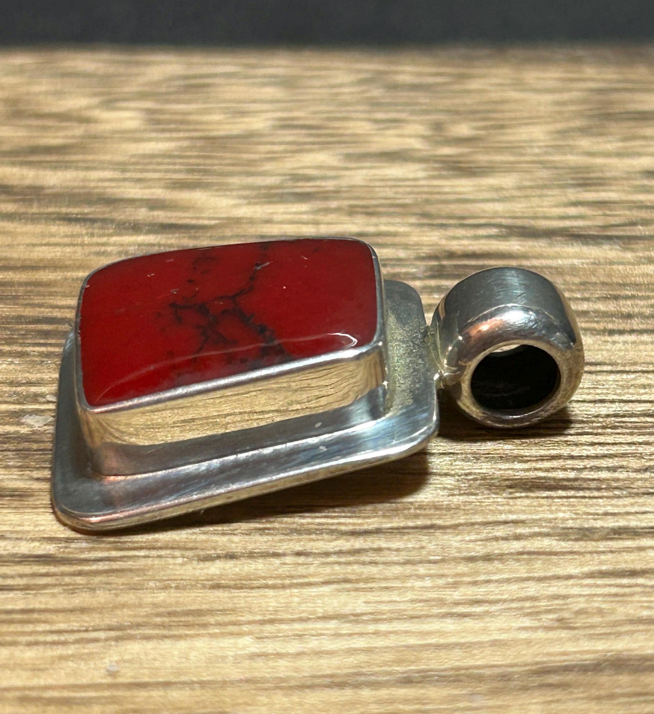 ATI Red Jasper Sterling Pendant 4 Necklace 925 Silver Mexico