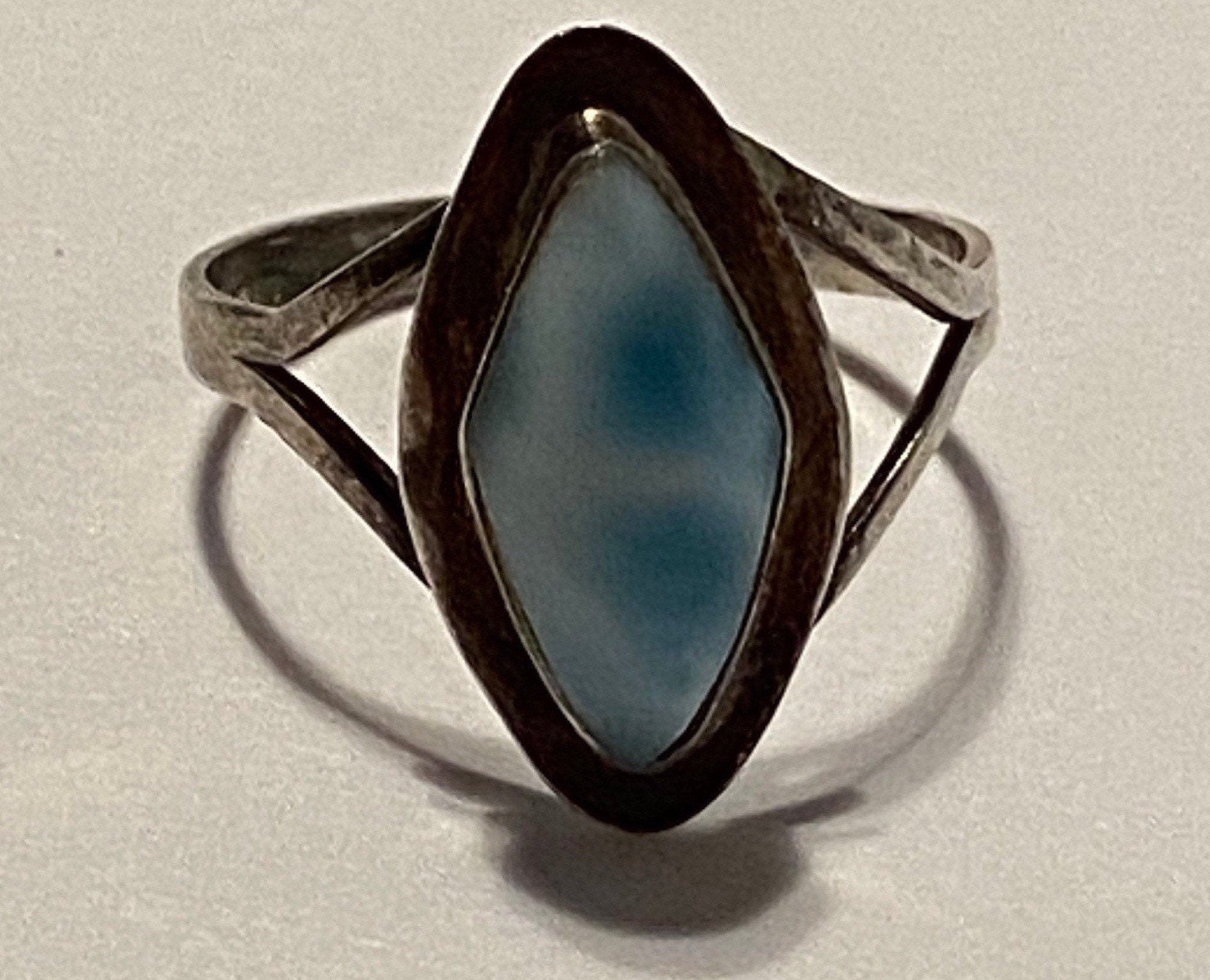 Larimar Sterling Ring Sz 8.5 Handmade OOAK 925 Silver Blue