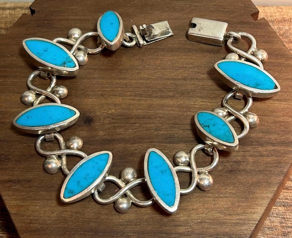 Taxco Turquoise 950 Sterling Bracelet 48g Silver Blue Mexico