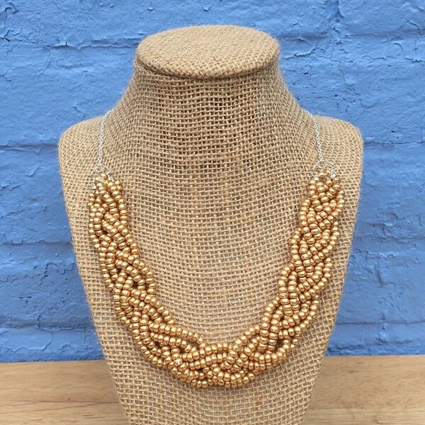 Gold Statement Necklace, Gold Necklace, Braided Necklace, Chunky Necklace, Braided Necklace, Gold Statement Necklace, Gold Bib Necklace