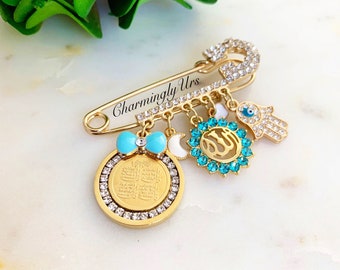 Diamante Allah 4 Qul Baby Stroller Pin, Evil Eye Nazar