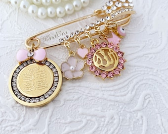 Diamante Allah Baby Pin, Pink Evil Eye Nazar, Stroller Charm