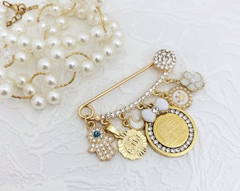 Diamante Allah Baby Pin, Rhinestone Stroller Evil Eye Pin, 4-Qul