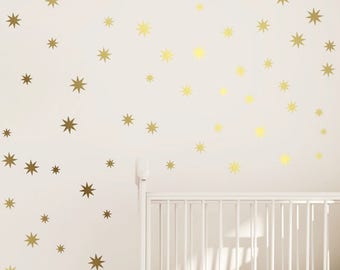 Starburst wall decal, Golden confetti stars decal, Gold wall decal, Golden star sticker set, baby room stars idea,set of stars decal SD 092