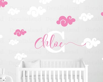 Personolized childs name decal ,clouds decal,Wall Decals for Nursery Baby Room Designs Wall Sticker Decals Home Decor  by DecalIsland