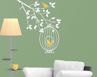 Wall Decals for Nursery Baby Room Designs Tree Branch with birds Cage Wall Sticker Decals Home Decor by DecalIsland -  Tree Branch SD 096