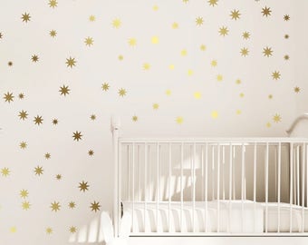 Gold confetti stars  Stick on Wall Art Silver vinyl wall decal sticker stars Golden star decal set for baby nursery By  DecalIsland-SD 092