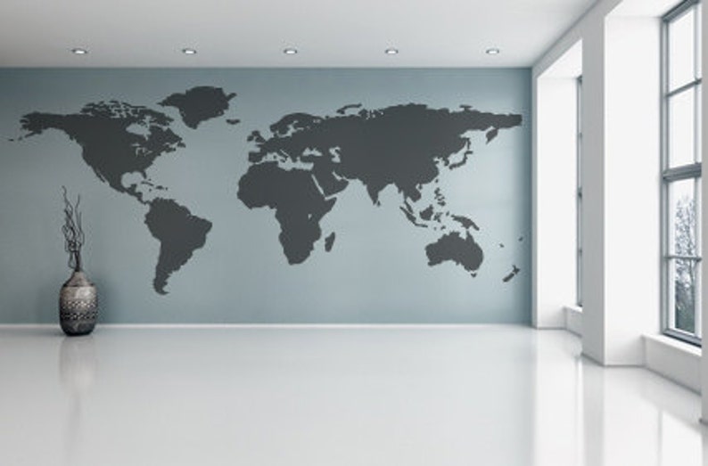 world map wall decal vinyl wall sticker decals home decor art | etsy