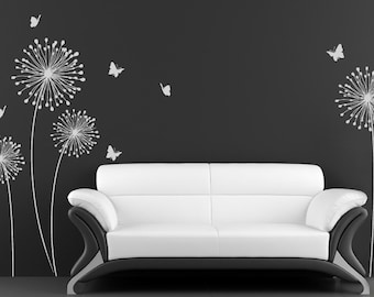 Decal fiori moderno alla moda con le farfalle da parete adesivo DecalsStick su Wall Art di DecalIsland-Fiori moderni con farfalle SD 025