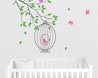 Wall Decals for Nursery Baby Room Designs Tree Branch with birds Cage Wall Sticker Decals Home Decor by DecalIsland -  Tree Branch SD 096