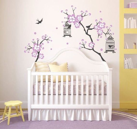 Colourful Flower Tree&Bird Cage Vinyl Wall Stickers Art Decals Girl Child  Room