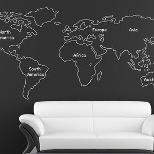 Sticker carte monde décrit avec continents vinyl Wall Sticker Stickers Home Decor mur Stickers bâton sur Wall Art par-décrit monde carte SD 090