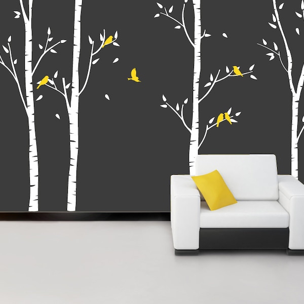 Vinyl Art  Birch Trees with birds Wall Stickers for Bedrooms Wall Sticker Decals Art  DecalIsland -Birch Trees and birds wall decal SD 053