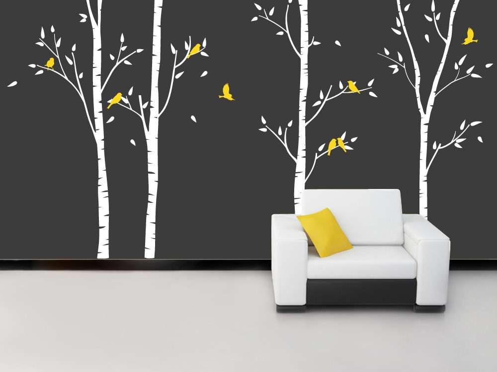 Birch tree wall decal Birch Trees with birds Wall Sticker Etsy