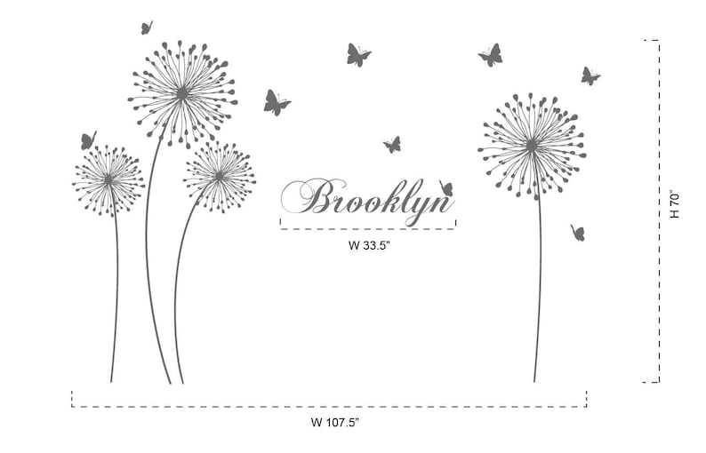 Dandelion wall decal with Butterflies Wall Sticker Decals Home Decor by DecalIsland Stylish Modern Flowers with Butterflies SD 046