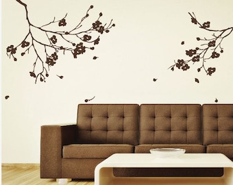 Vinyl kunst realistische natuurlijke boom tak met bloemen Cool Decals voor muren Decals Home Decor Art by DecalIsland - vertakking van de beslissingsstructuur bloemen SD011
