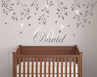 Etiquetas de la pared para cuarto de niños bebé habitación diseños árbol rama con pegatinas de pájaros para dormitorios Art Decó por DecalIsland-árbol rama SD 045