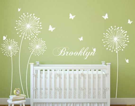 dandelion wall decal with butterflies wall sticker decals home | etsy