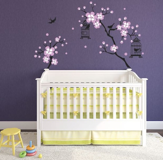 stickers coquelicot et fleurs bleut, décoration chambre bébé