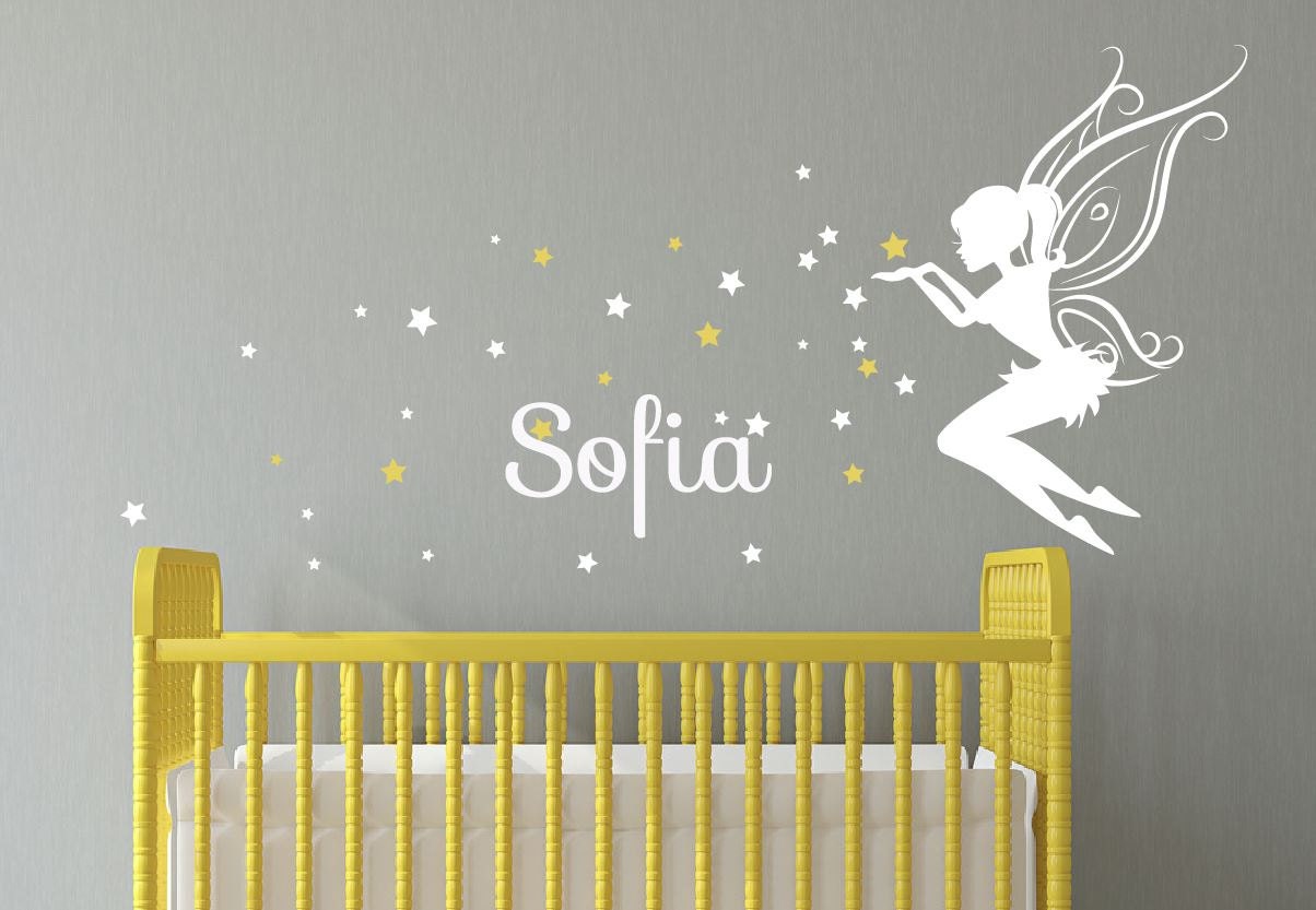 Baby Girl Room Decor Fairy Wall Decal W/ Blowing Stars Vinyl Wall Art ...