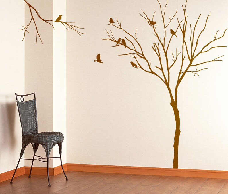 Vinyl Art Realistic Winter Tree With Birds Stick on Wall Art Etsy