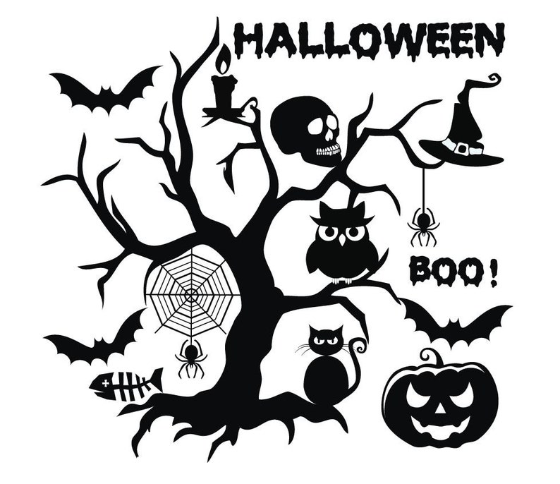 Halloween Wall Decals Stickers Set Halloween Decor Stick on Wall Art Decals Home Decor Art by DecalIsland-Halloween Decals for Windows Walls image 1