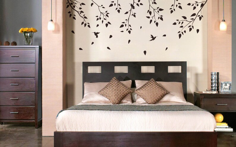 Vinyl Art Tree Branch with birds Birch tree wall decal Wall Sticker Decals Home Decor Art by DecalIsland Tree Branch with birds SD 005