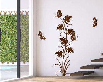Adesivi per pareti parete Decal Sticker Decalcomanie fiore stickers per pareti bastone su Wall Art di DecalIsland - fiore con farfalle SD 033