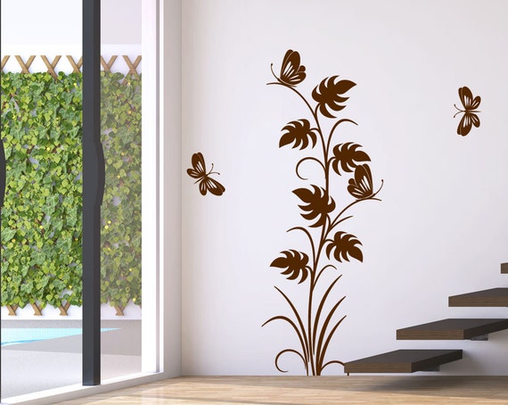 Adesivi per pareti parete Decal Sticker Decalcomanie fiore stickers per  pareti bastone su Wall Art di DecalIsland fiore con farfalle SD 033 -   Italia
