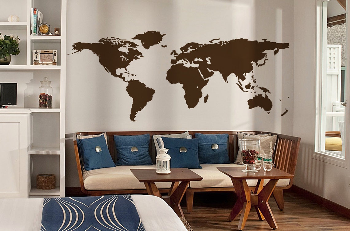 World Map Wall Decal Vinyl Wall Sticker Decals Home Decor Art - Etsy