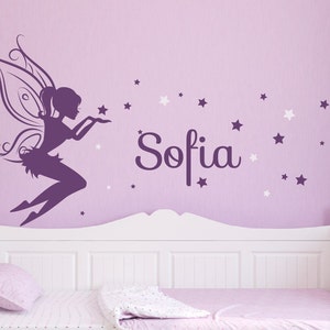 Baby Girl Room Decor Fairy Wall Decal w/ Blowing Stars Vinyl wall art Wall Decals for Nursery Wall Sticker DecalIsland- Fairy SD 081