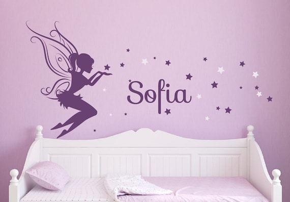 Bébé fille chambre Decor sticker mural fée w / soufflant étoiles