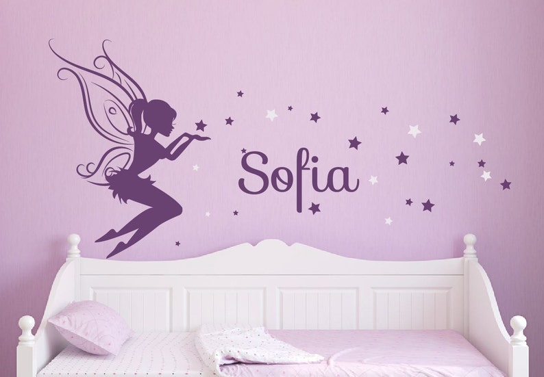 baby girl room decor fairy wall decal w/ blowing stars vinyl | etsy
