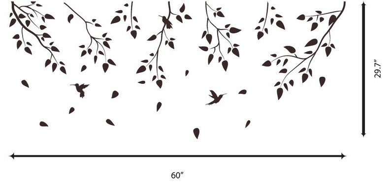 Vinyl Art Tree Branch with birds Birch tree wall decal Wall Sticker Decals Home Decor Art by DecalIsland Tree Branch with birds SD 005