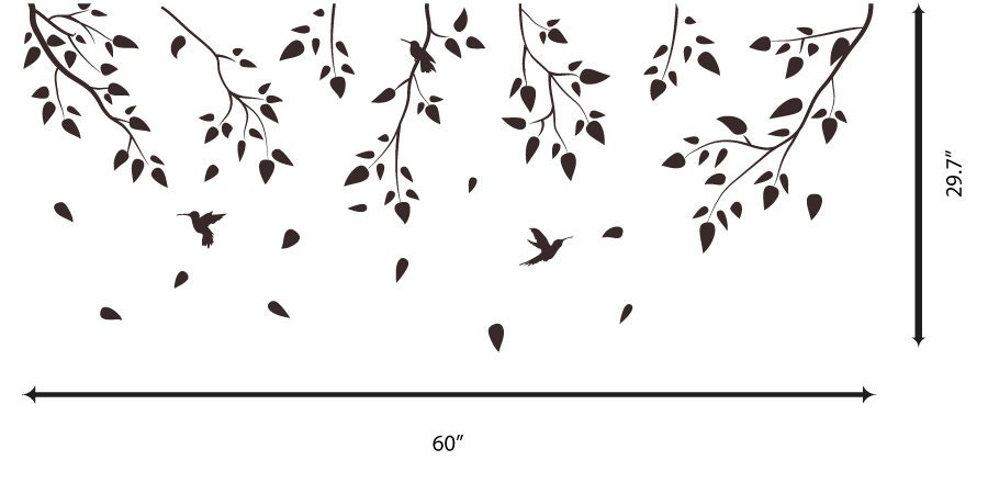 Vinyl Art Tree Branch With Birds Birch Tree Wall Decal Wall Sticker ...