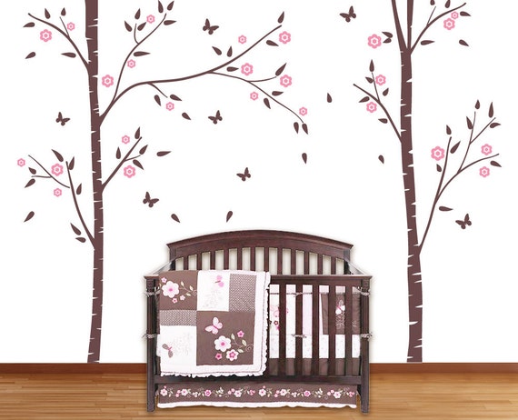 birch trees for nursery room with butterflies wall stickers | etsy
