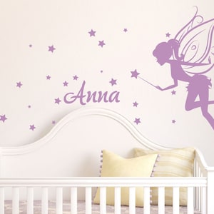 Fairy Wall Decal, girl name wall decal, fairy wall decals, flower fairy decals, star wall sticker, disney wall decal, fairies wall decal 079