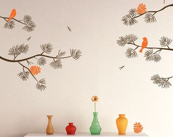 Realistic Pine Tree Branch with Birds Decals Wall Sticker Stick on Wall art Decals Home Decor Art by DecalIsland-Pine Tree branch SD 012