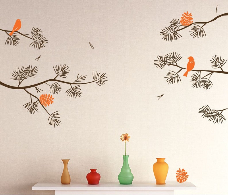 Realistic Pine Tree Branch With Birds Decals Wall Sticker - Etsy