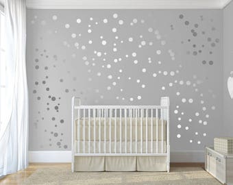 Silver polka dot wall stickers  Stick on Wall Art Silver vinyl wall decal circles Silver dot decal set for baby nursery ByDecalIsland-SD 092